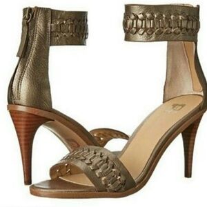 Joe's Jeans Pax braided ankle strap heel sandals metallic taupe sz 7.5